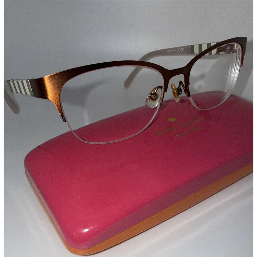 Kate Spade Valary PJW Authentic Copper Half Rim Eyeglass Frames 51-16-135 & Case